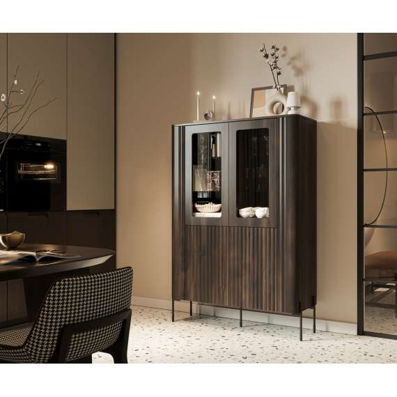 Vitrineskap VERA 110x160cm -eik ristretto  - 2 dører - belysning