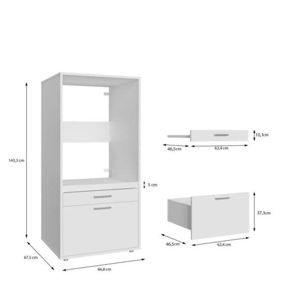 Vaskemaskinskap WASHCAB 67x144 cm - med skuff - hvit matt