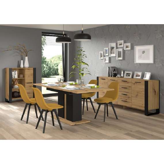 Spisebord NUKA 140-200 cm - eik artisan - svart matt matt