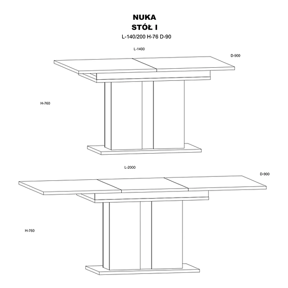 Spisebord NUKA 140-200 cm - eik artisan - svart matt matt