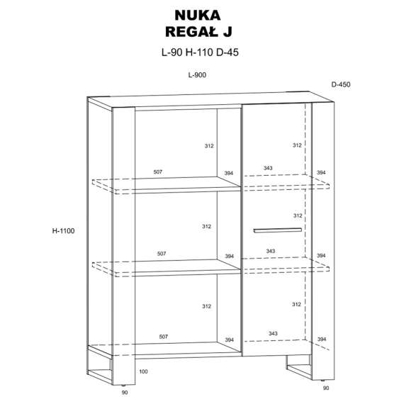 Skap NUKA 90x110 cm - eik artisan - 1 dør