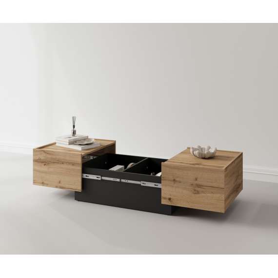 Stuebord Eko 90x58 cm - eik - sort - med oppbevaringsplass