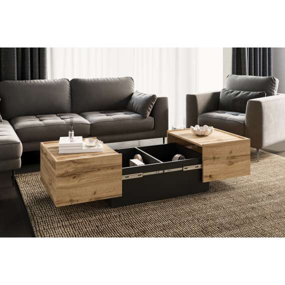 Stuebord Eko 90x58 cm - eik - sort - med oppbevaringsplass