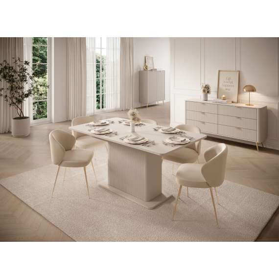 Spisebord Lante 160(200)x90 cm - beige - med ileggsplater