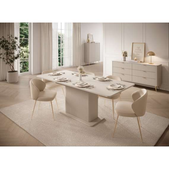 Spisebord Lante 160(200)x90 cm - beige - med ileggsplater