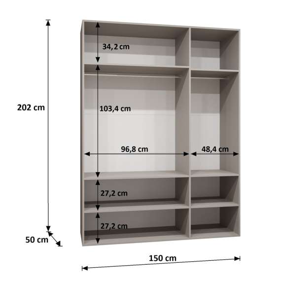 Garderobeskap SANDI 1 - 150x202 cm - svart matt - 3 dører