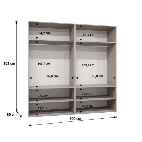 Garderobeskap SANDI 1 - 200x202 cm - svart matt - 4 dører
