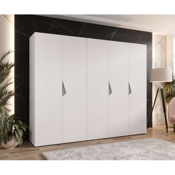 Garderobeskap SANDI 1 - 250x202 cm - hvit matt - 5 dører