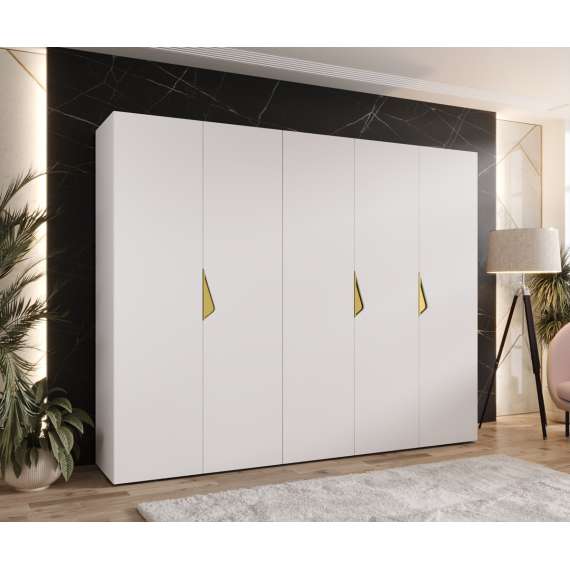 Garderobeskap SANDI 1 - 250x202 cm - hvit matt - 5 dører
