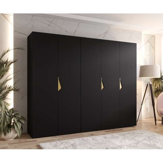 Garderobeskap SANDI 1 - 250x202 cm - svart matt - 5 dører