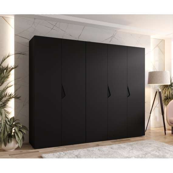 Garderobeskap SANDI 1 - 250x202 cm - svart matt - 5 dører