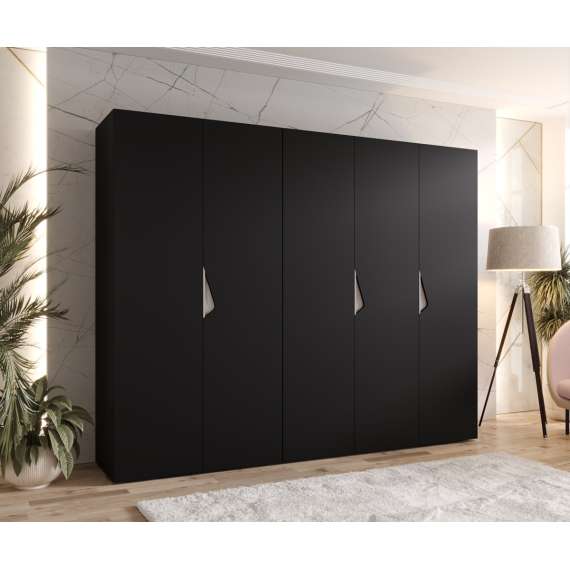 Garderobeskap SANDI 1 - 250x202 cm - svart matt - 5 dører