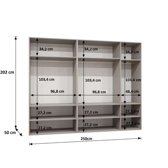 Garderobeskap SANDI 1 - 250x202 cm - svart matt - 5 dører