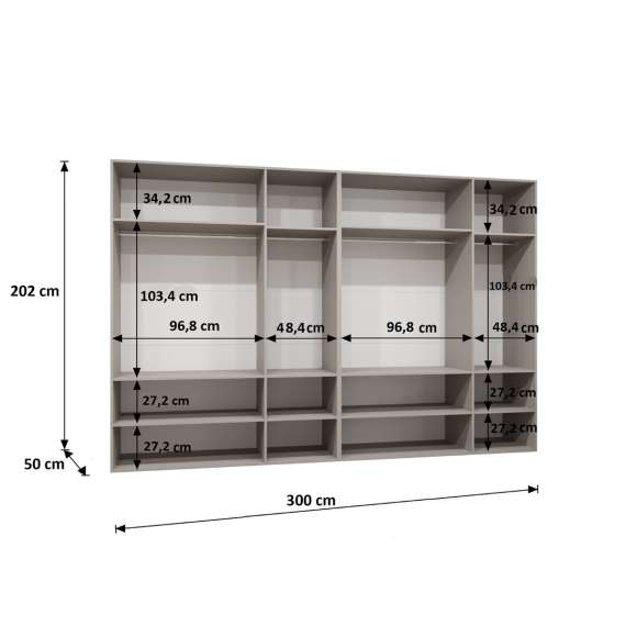 Garderobeskap SANDI 1 - 300x202 cm - hvit matt - 6dører
