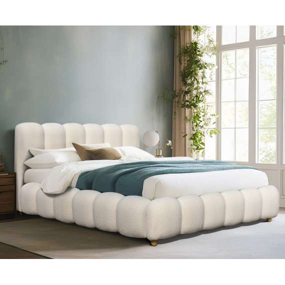 Seng BRISA 160x200 cm - crem bouclé - oppbevaring