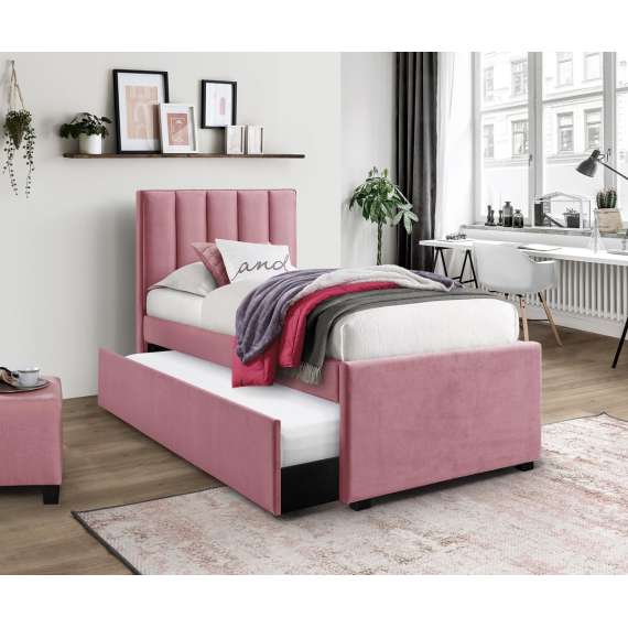 Seng RUSSO 90x200 cm - rosa velvet - ekstra soveplass