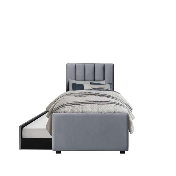 Seng RUSSO 90x200 cm - grå velvet - ekstra soveplass