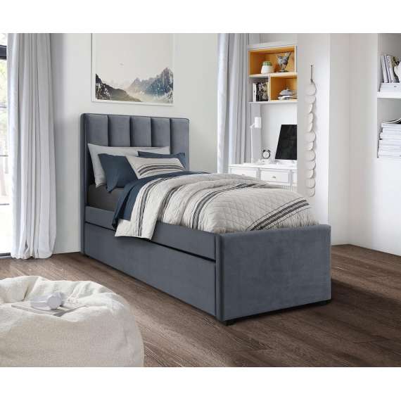 Seng RUSSO 90x200 cm - grå velvet - ekstra soveplass