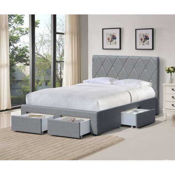 Seng Betina 120x200 cm - støff grå - 4 skuffer