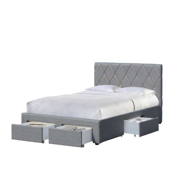Seng Betina 120x200 cm - støff grå - 4 skuffer