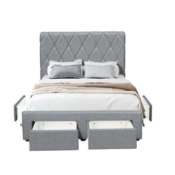 Seng Betina 120x200 cm - støff grå - 4 skuffer