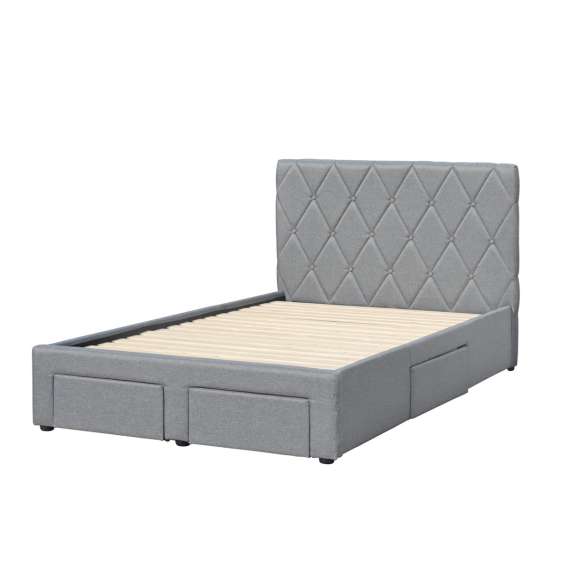 Seng Betina 120x200 cm - støff grå - 4 skuffer