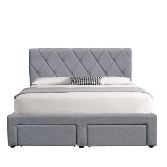 Seng Betina 140x200 cm - støff grå - 4 skuffer