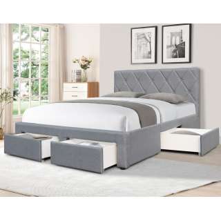 Seng Betina 140x200 cm - støff grå - 4 skuffer