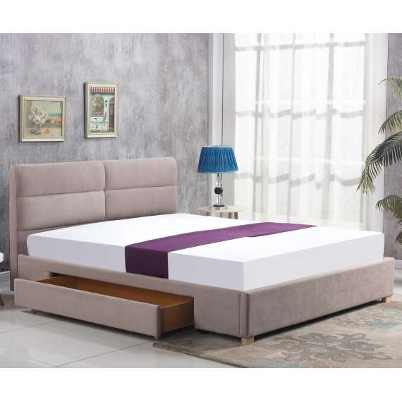 Seng MERIDA 160x200 cm - beige stoff- 1 skuff