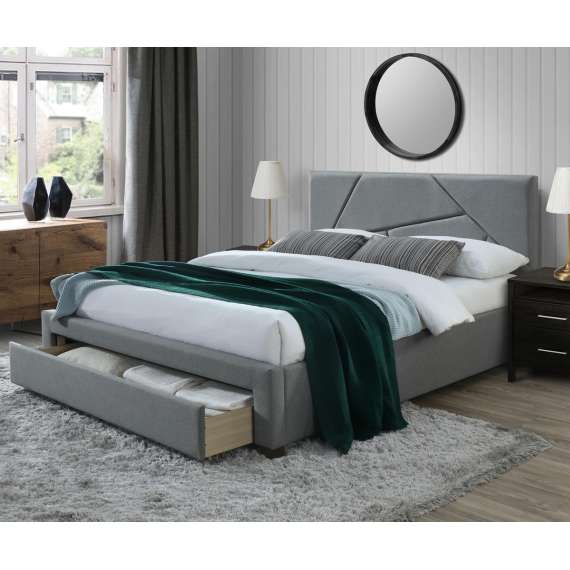 Seng VALERY 160x200 cm - grå stoff- 1 skuff