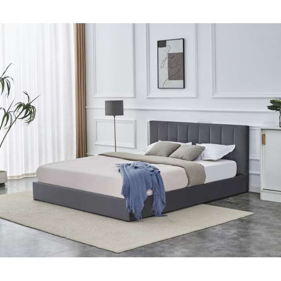 Seng KATARINA 160x200 cm - grå velvet - oppbevaringsplass