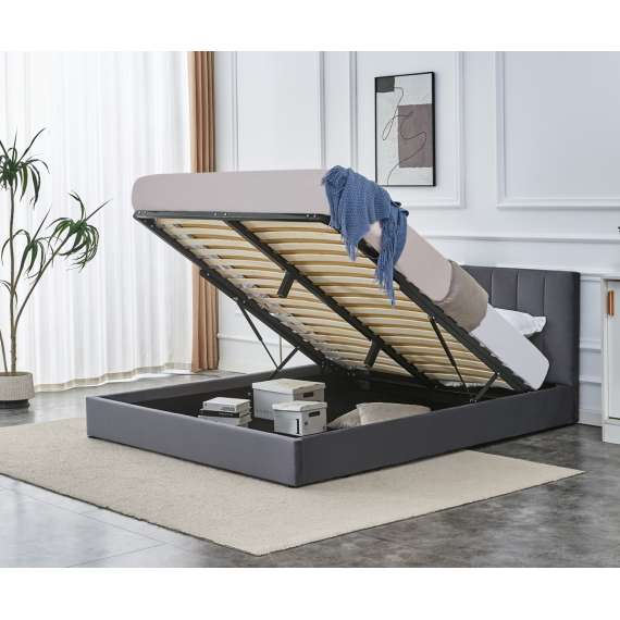 Seng KATARINA 160x200 cm - grå velvet - oppbevaringsplass