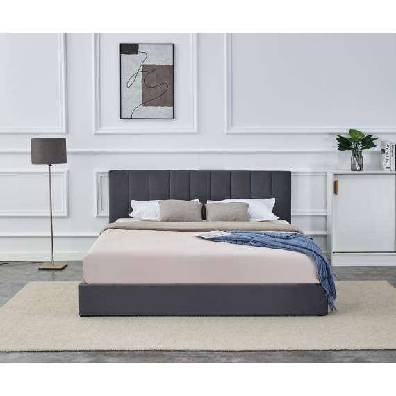 Seng KATARINA 160x200 cm - grå velvet - oppbevaringsplass