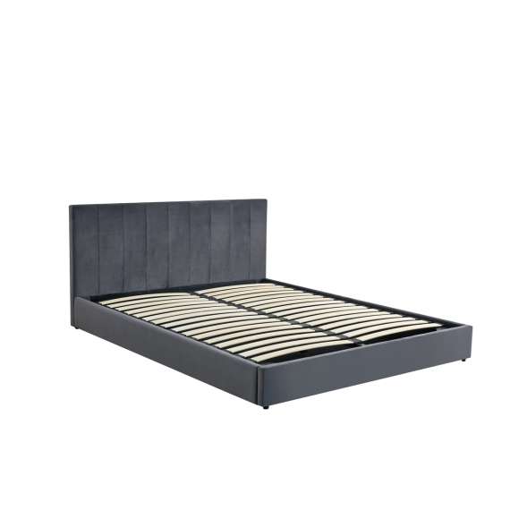 Seng KATARINA 160x200 cm - grå velvet - oppbevaringsplass