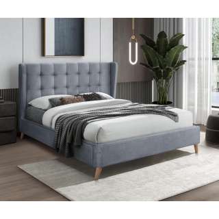 Seng ESTALLA 160x200 cm - grå stoff- eik bein