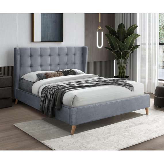 Seng ESTALLA 160x200 cm - grå stoff- eik bein