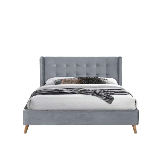 Seng ESTALLA 160x200 cm - grå stoff- eik bein