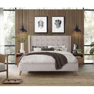 Seng ESTALLA 160x200 cm - beige stoff- eik bein