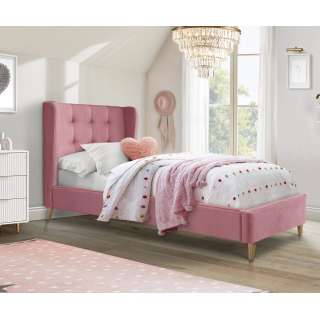 Seng ESTALLA 90x200 cm - rosa velvet - eik bein