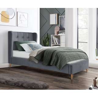 Seng ESTALLA 90x200 cm - grå velvet - eik bein