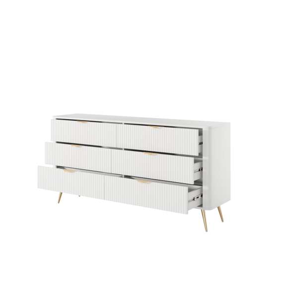 Kommode Lante 163x81 cm - hvit - 6 skuffer