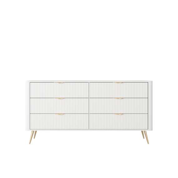 Kommode Lante 163x81 cm - hvit - 6 skuffer