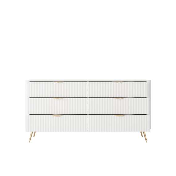 Kommode Lante 163x81 cm - hvit - 6 skuffer