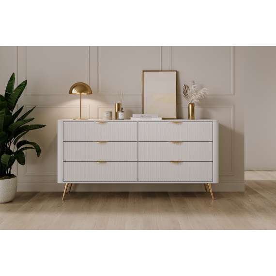 Kommode Lante 163x81 cm - hvit - 6 skuffer