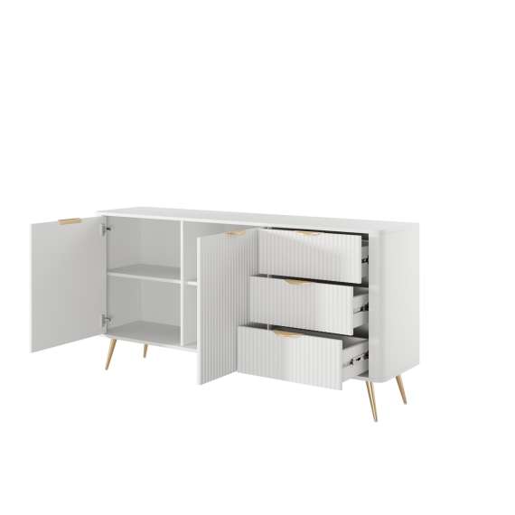 Skjenk Lante 163x81 cm - hvit - 2 dører - 3 skuffer