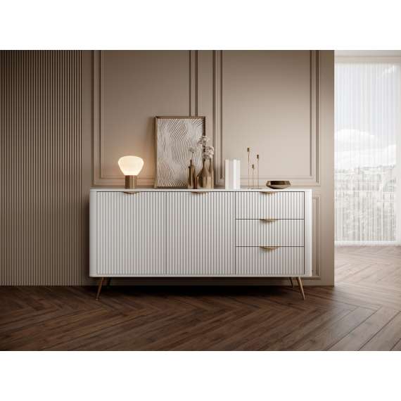 Skjenk Lante 163x81 cm - hvit - 2 dører - 3 skuffer