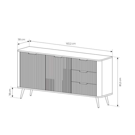 Skjenk Lante 163x81 cm - hvit - 2 dører - 3 skuffer
