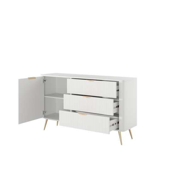 Skjenk Lante 138x81 cm - hvit - 1 dør - 3 skuffer