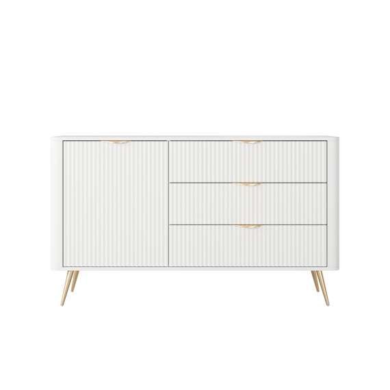 Skjenk Lante 138x81 cm - hvit - 1 dør - 3 skuffer