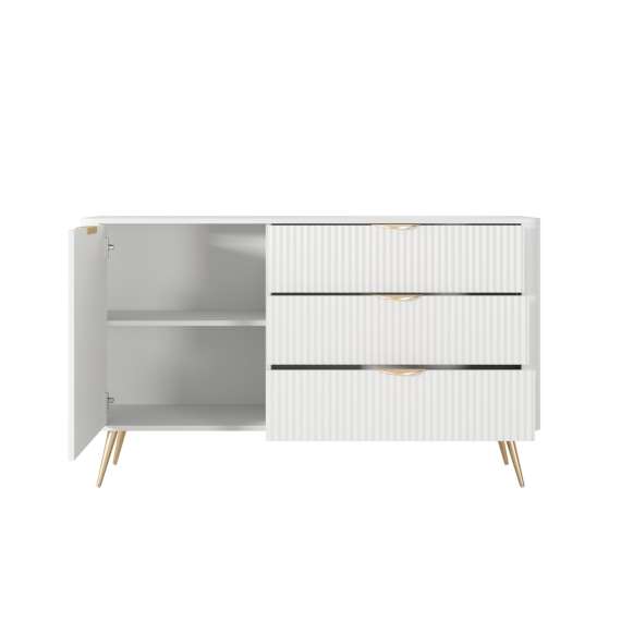 Skjenk Lante 138x81 cm - hvit - 1 dør - 3 skuffer